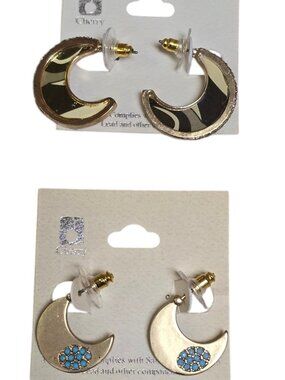 Cherry Women's 2 Pairs of Hoop Earrings Gold Tone Multi NWT